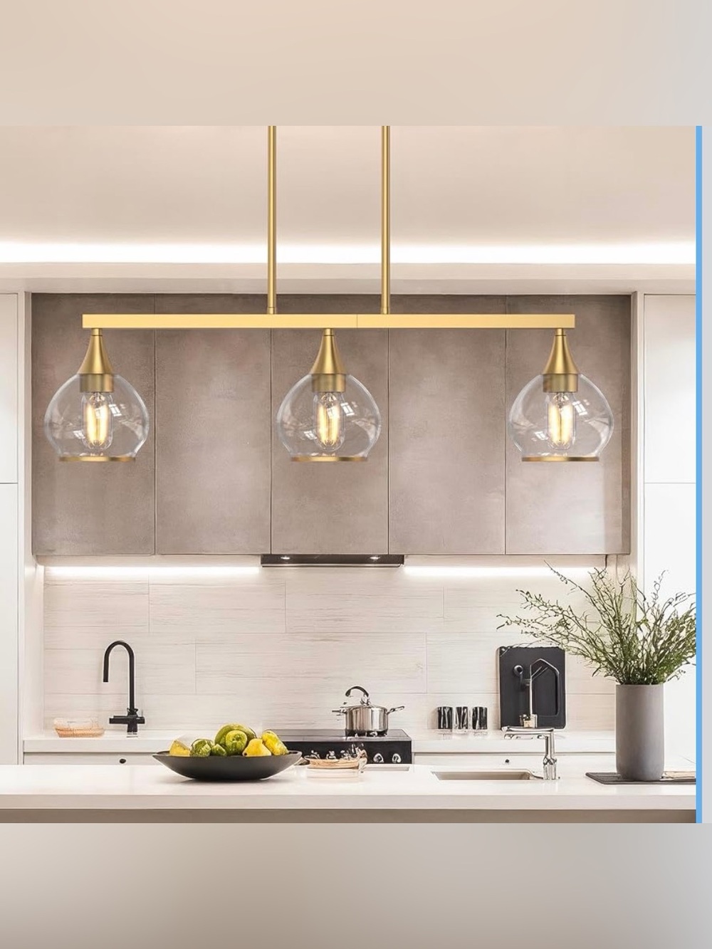 Brushed Gold Kitchen Island Linear Pendant Light, 3-Light, E26 Base
Island Light